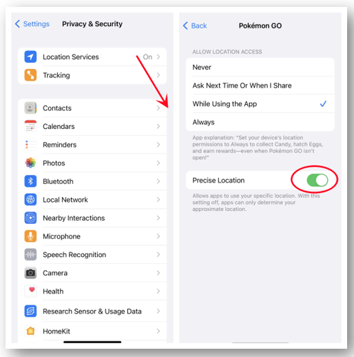 Fix Pokemon GO GPS signal not found bug by enabling precise location