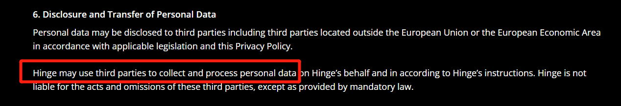 Hinge's privacy policy