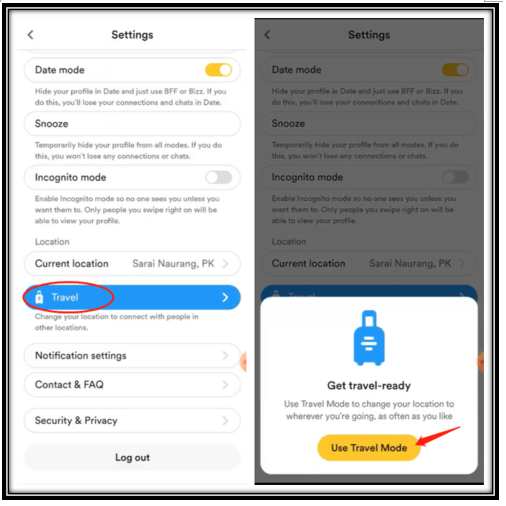 How does Bumble's Travel Mode work