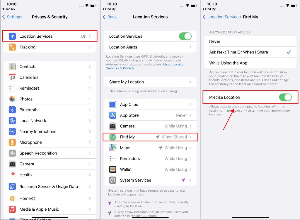 How to Fix No Location Found iPhone by Turn on Precise Location