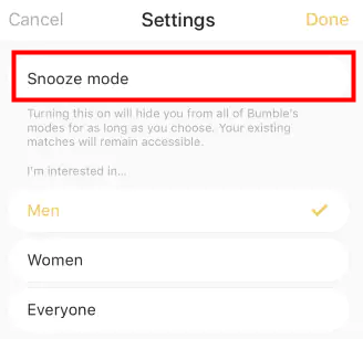 How to Turn on Snooze Mode Bumble