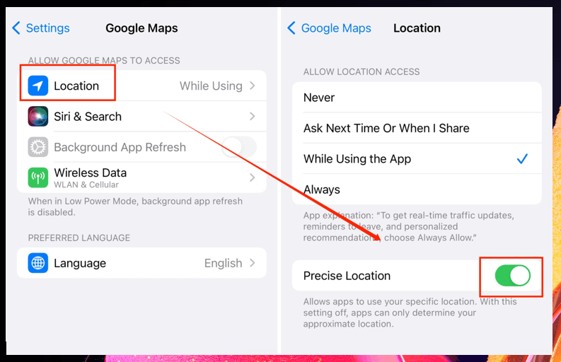 Improve location sharing accuracy on iPhone when Google Maps location sharing is not updating