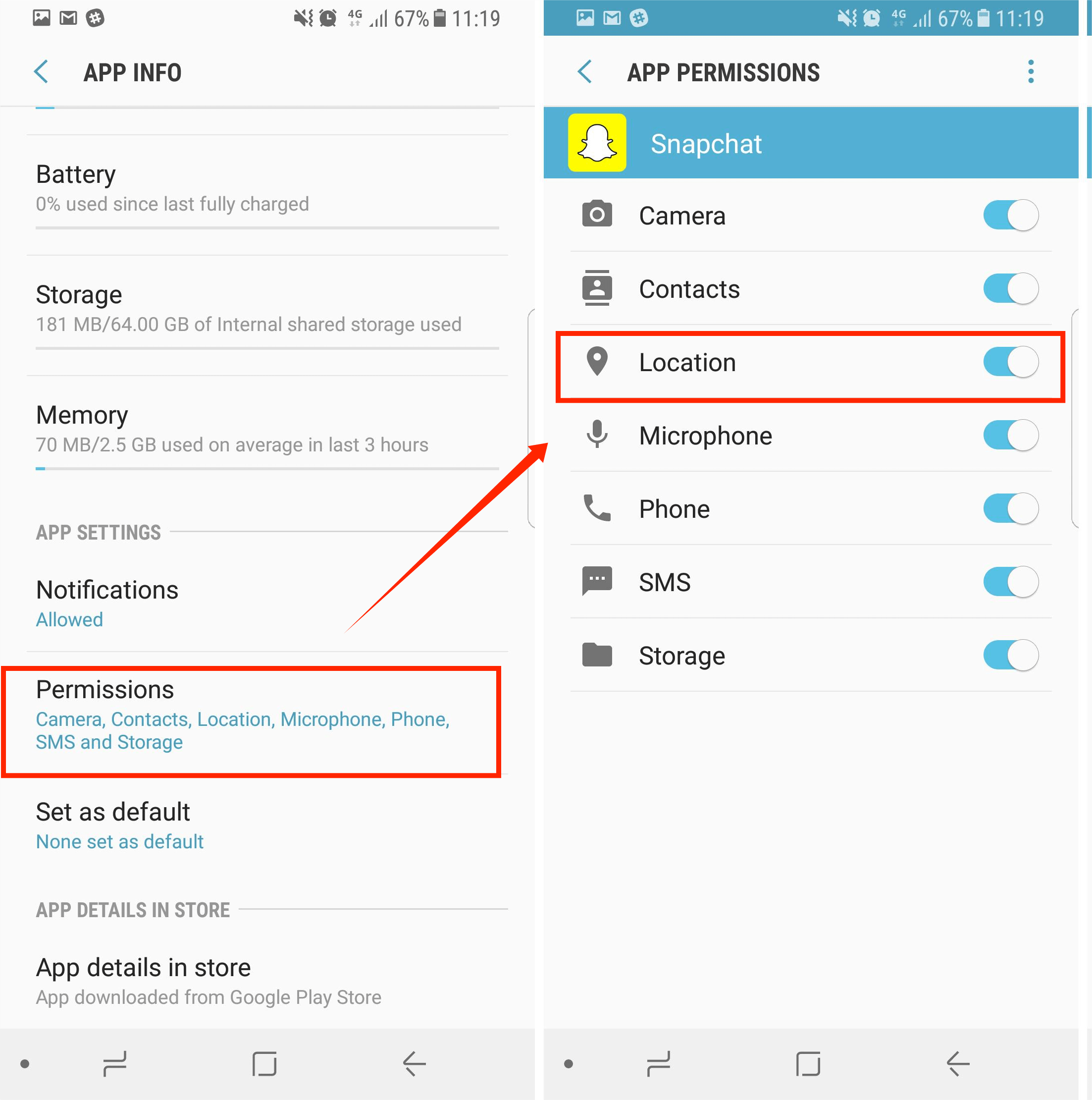 How to turn off location on Snapchat by removing the location permissions 1