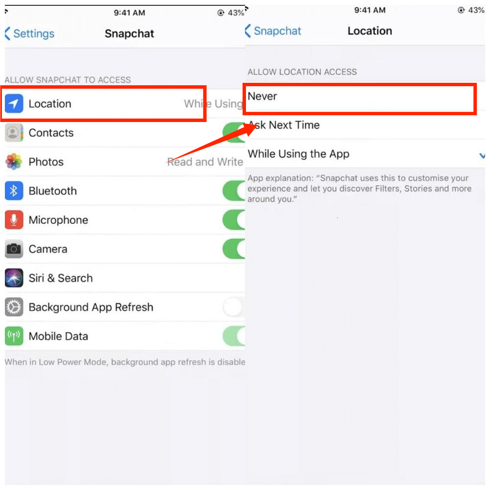 How to turn off location on Snapchat by removing the location permissions